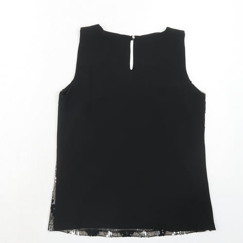 Vanessa Alexandra Womens Black Geometric Polyester Basic Tank Size M Round Neck