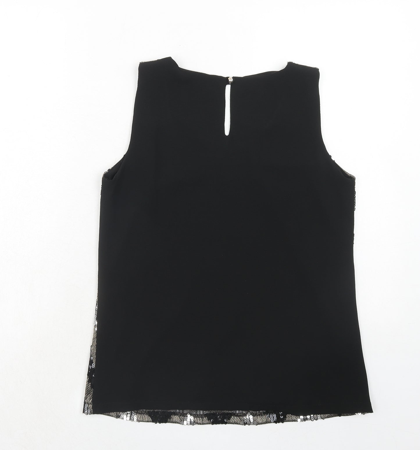 Vanessa Alexandra Womens Black Geometric Polyester Basic Tank Size M Round Neck