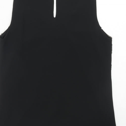 Vanessa Alexandra Womens Black Geometric Polyester Basic Tank Size M Round Neck