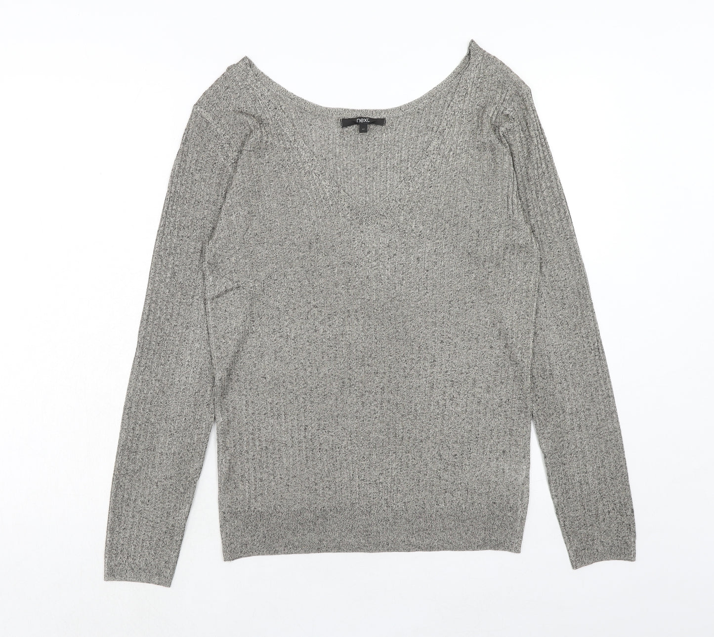 NEXT Womens Grey V-Neck Polyester Pullover Jumper Size 14