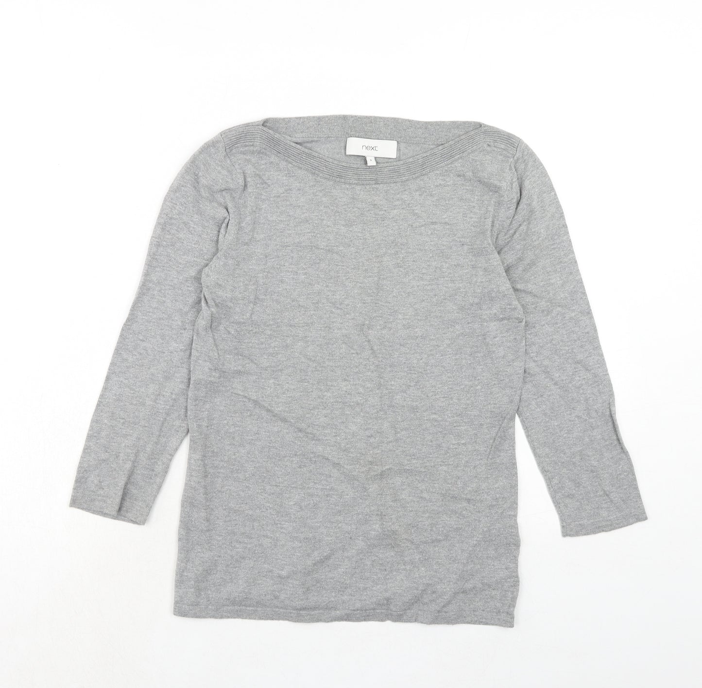 NEXT Womens Grey Cotton Basic Blouse Size 8 Round Neck