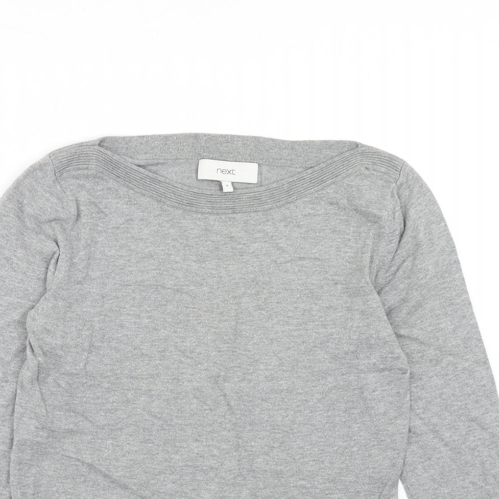 NEXT Womens Grey Cotton Basic Blouse Size 8 Round Neck