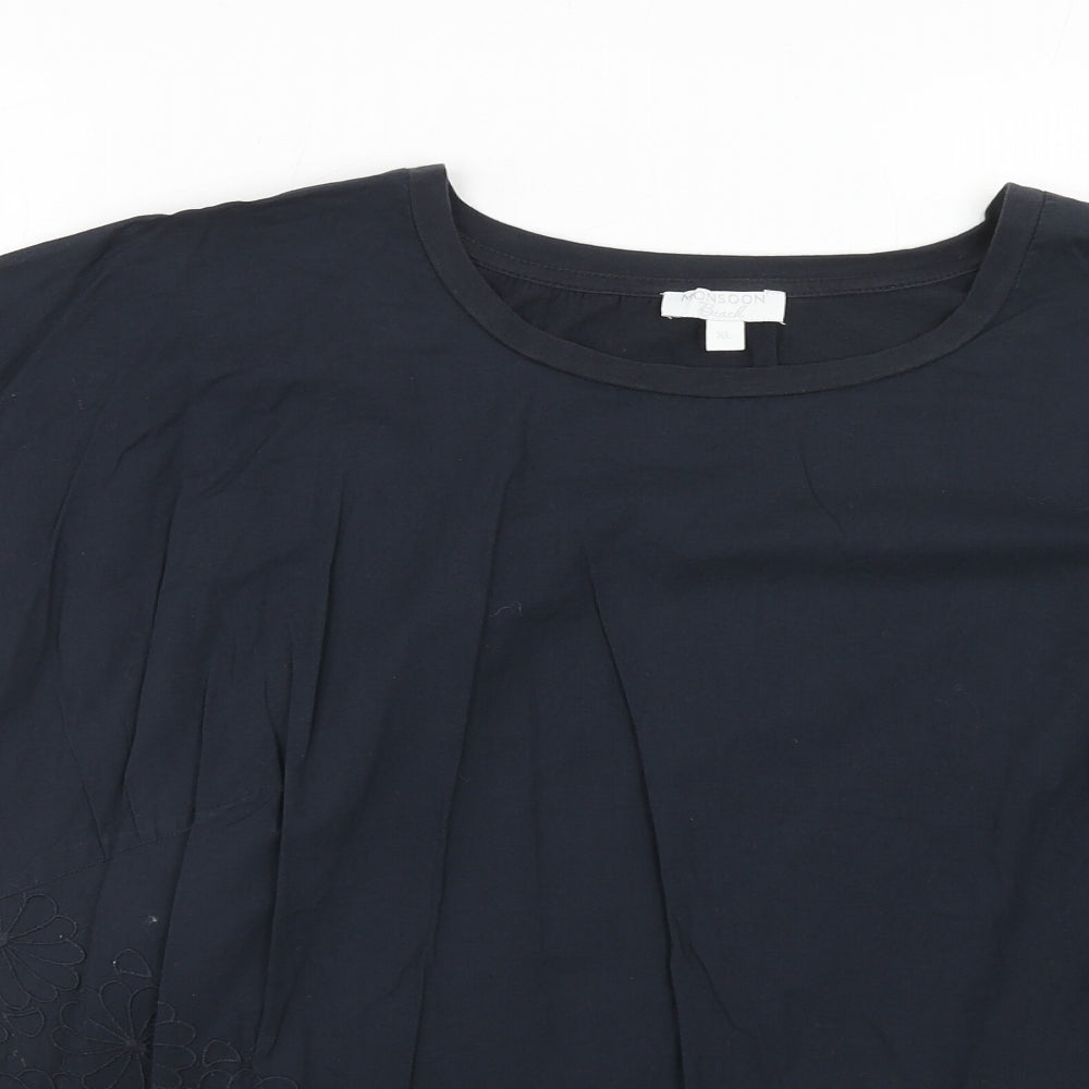 Monsoon Womens Blue Cotton Basic T-Shirt Size XL Round Neck