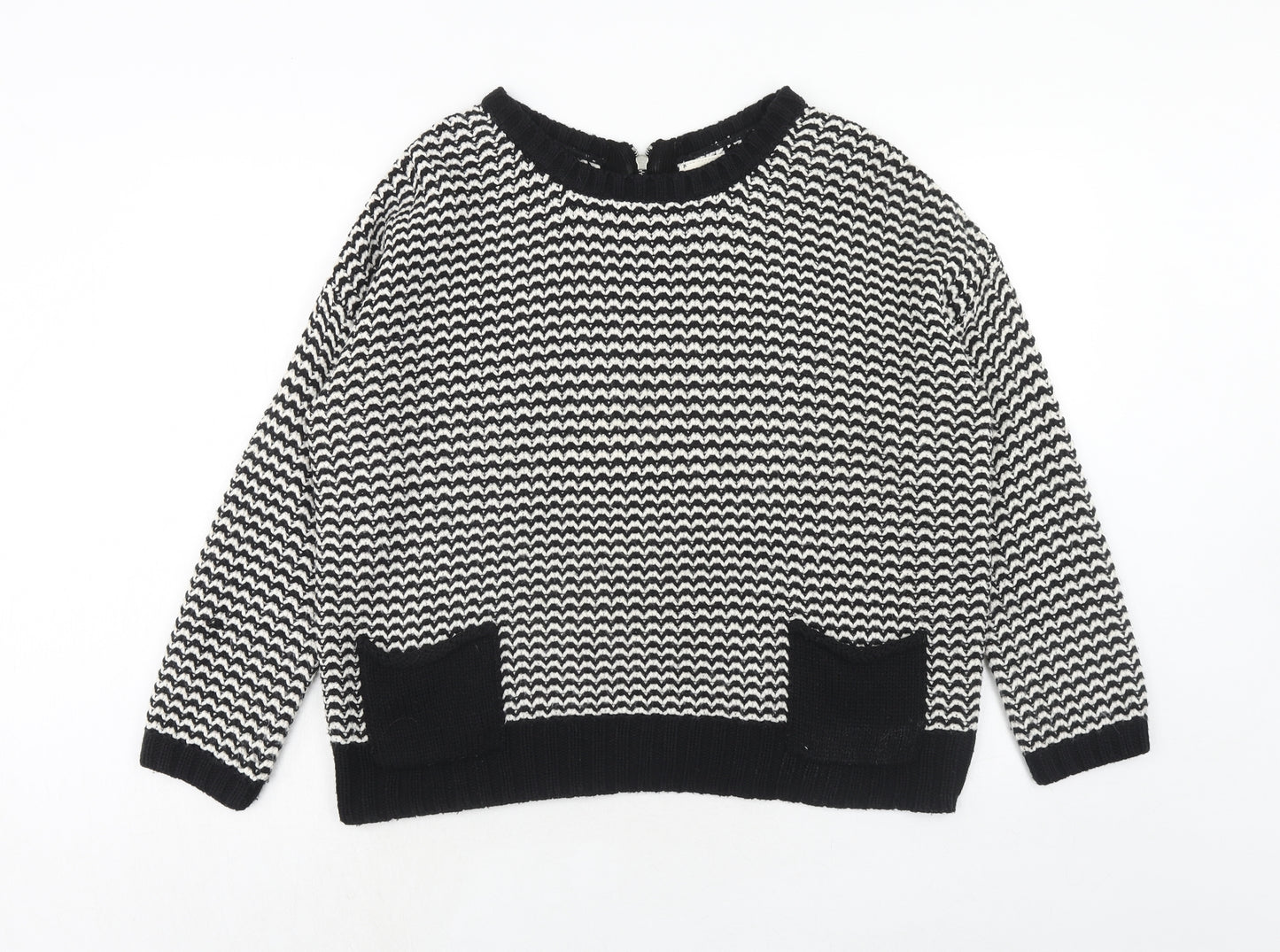 New Look Womens Black Round Neck Geometric Acrylic Pullover Jumper Size 16