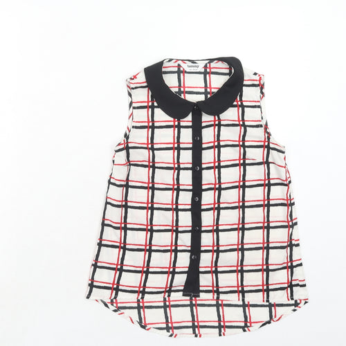 BHS Girls Red Geometric Polyester Basic Tank Size 10-11 Years Collared Button
