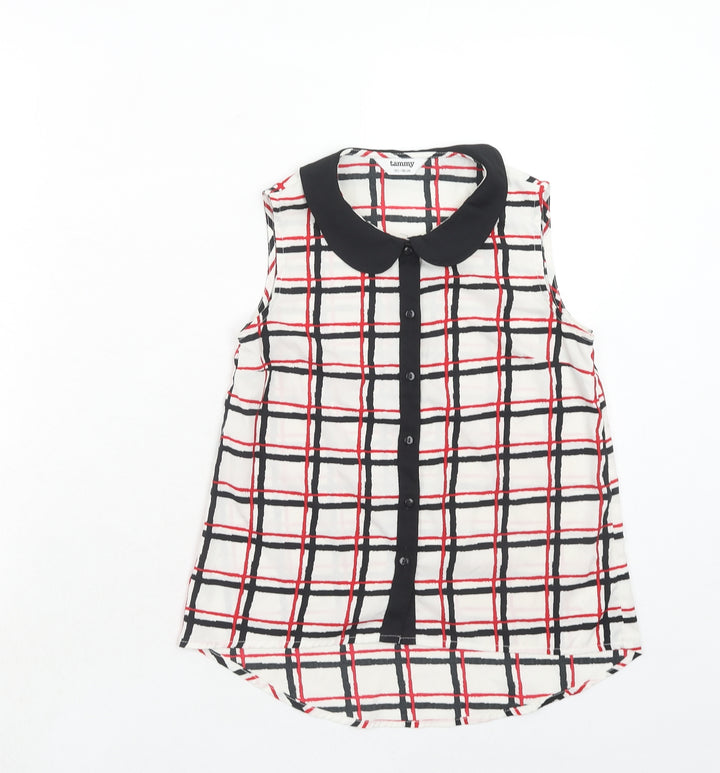 BHS Girls Red Geometric Polyester Basic Tank Size 10-11 Years Collared Button