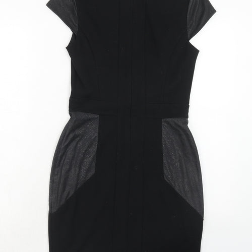 NEXT Womens Black Colourblock Viscose A-Line Size 8 Round Neck Zip