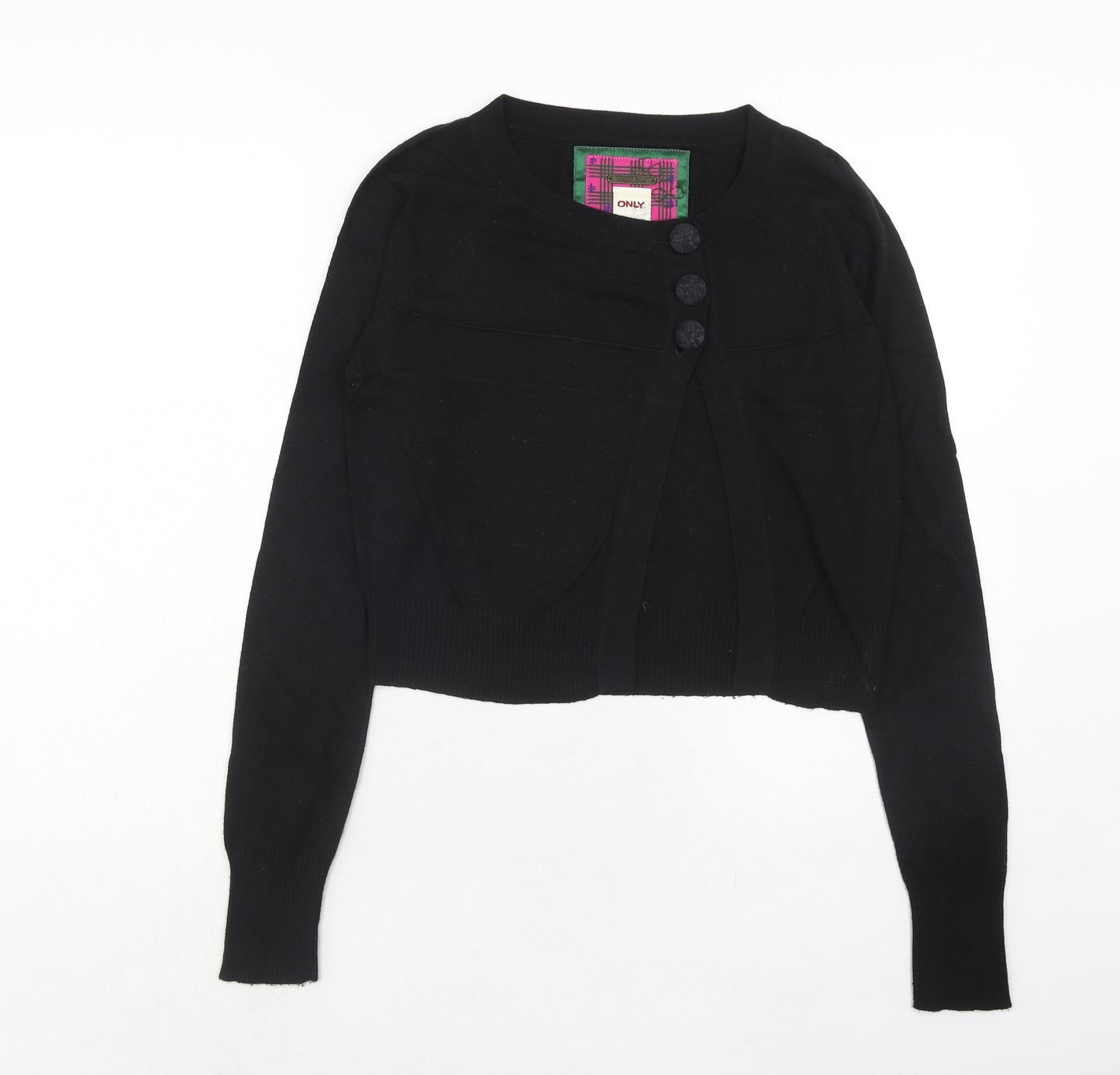 Only Womens Black Round Neck Acrylic Cardigan Jumper Size M