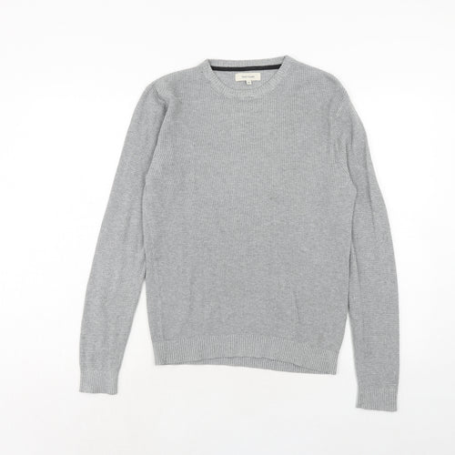 River Island Mens Grey Round Neck Cotton Pullover Jumper Size XS Long Sleeve