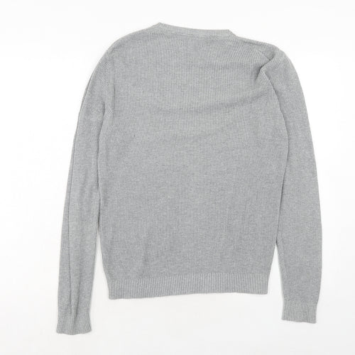 River Island Mens Grey Round Neck Cotton Pullover Jumper Size XS Long Sleeve
