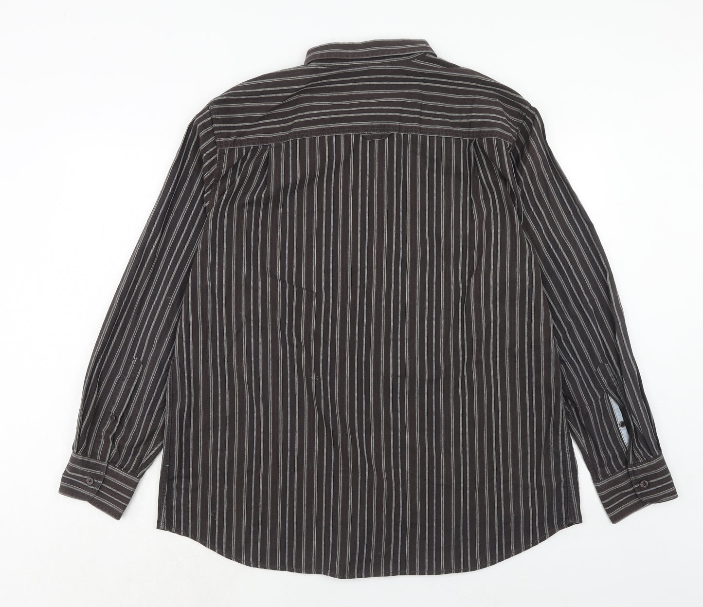 RJR.John Rocha Mens Brown Striped Cotton Button-Up Size XL Collared Button