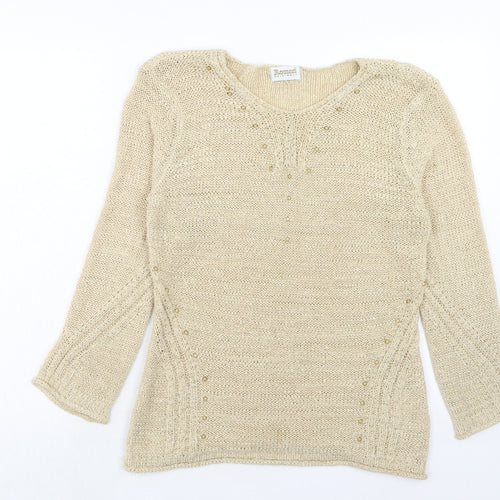 Roman Womens Beige V-Neck Acrylic Pullover Jumper Size S