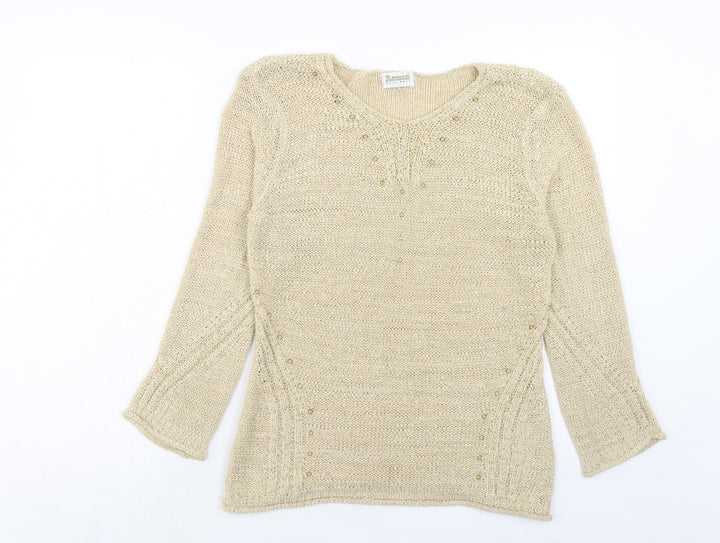 Roman Womens Beige V-Neck Acrylic Pullover Jumper Size S