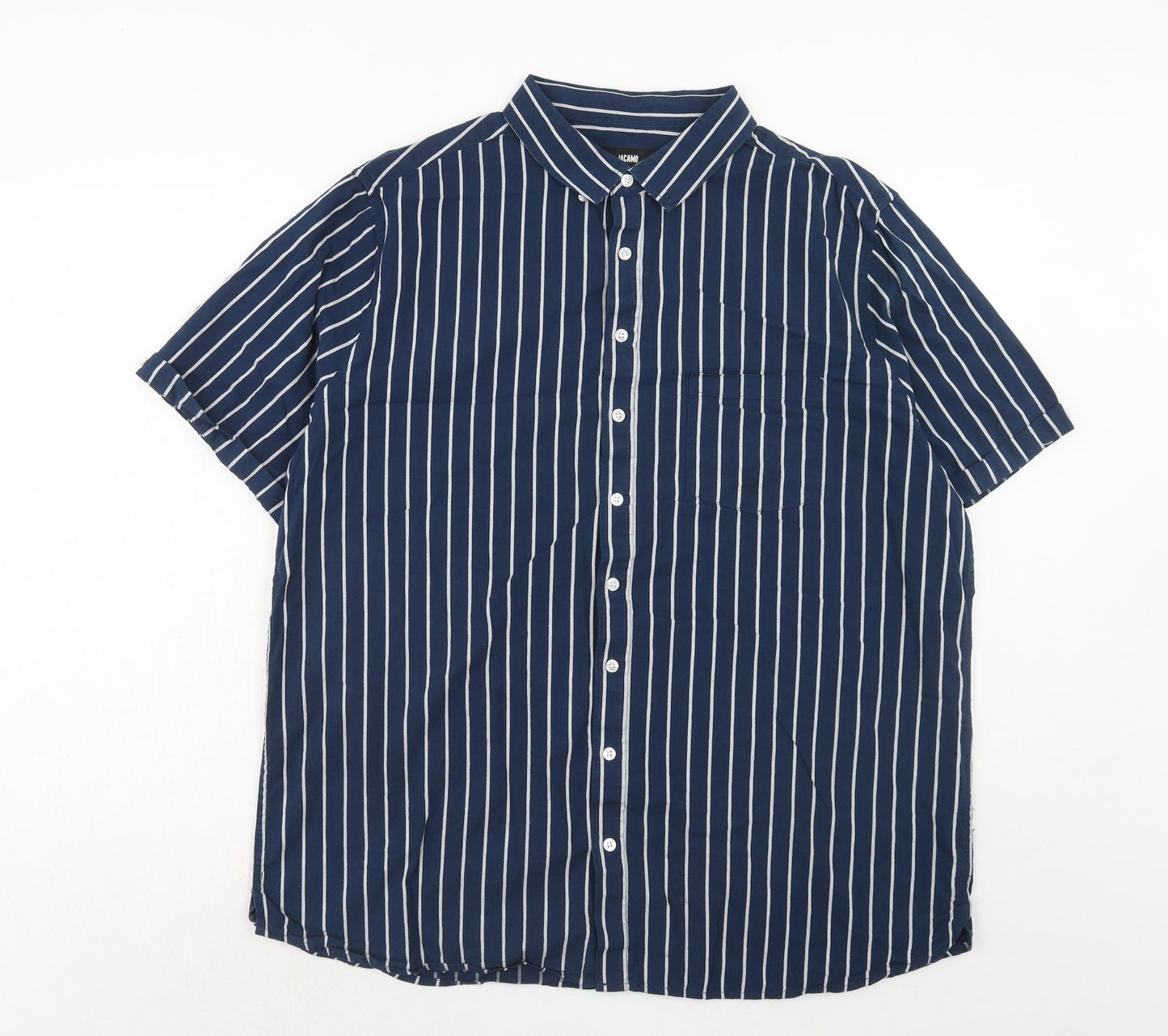 Jacamo Mens Blue Striped Cotton Button-Up Size XL Collared Button