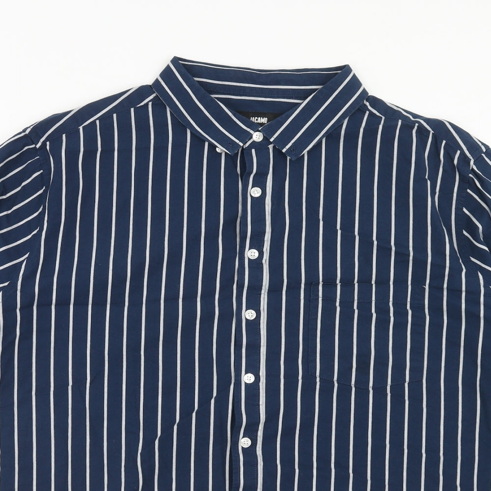 Jacamo Mens Blue Striped Cotton Button-Up Size XL Collared Button