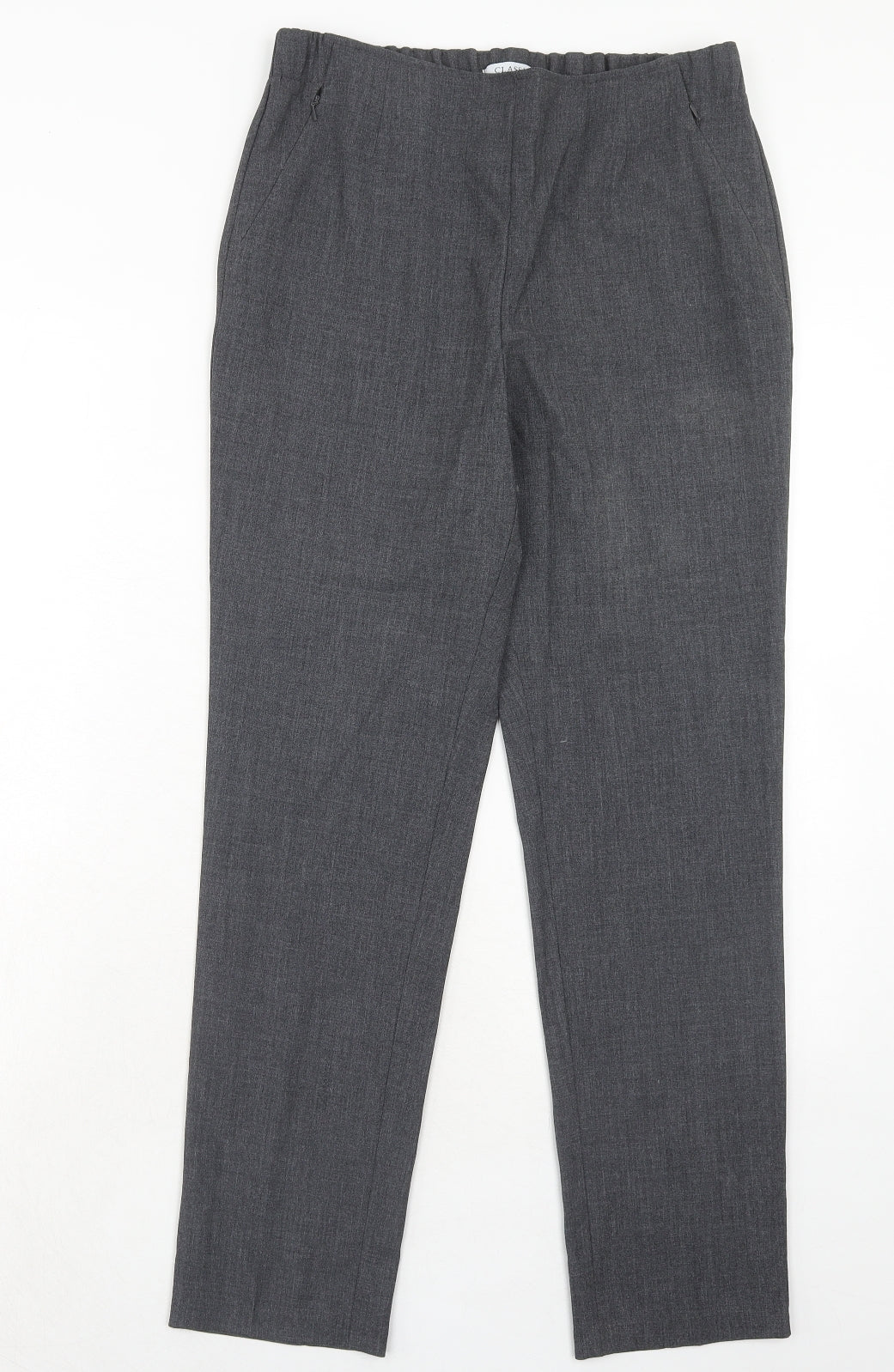 Marks and Spencer Womens Grey Polyester Trousers Size 10 Regular Zip - Zipped Pockets