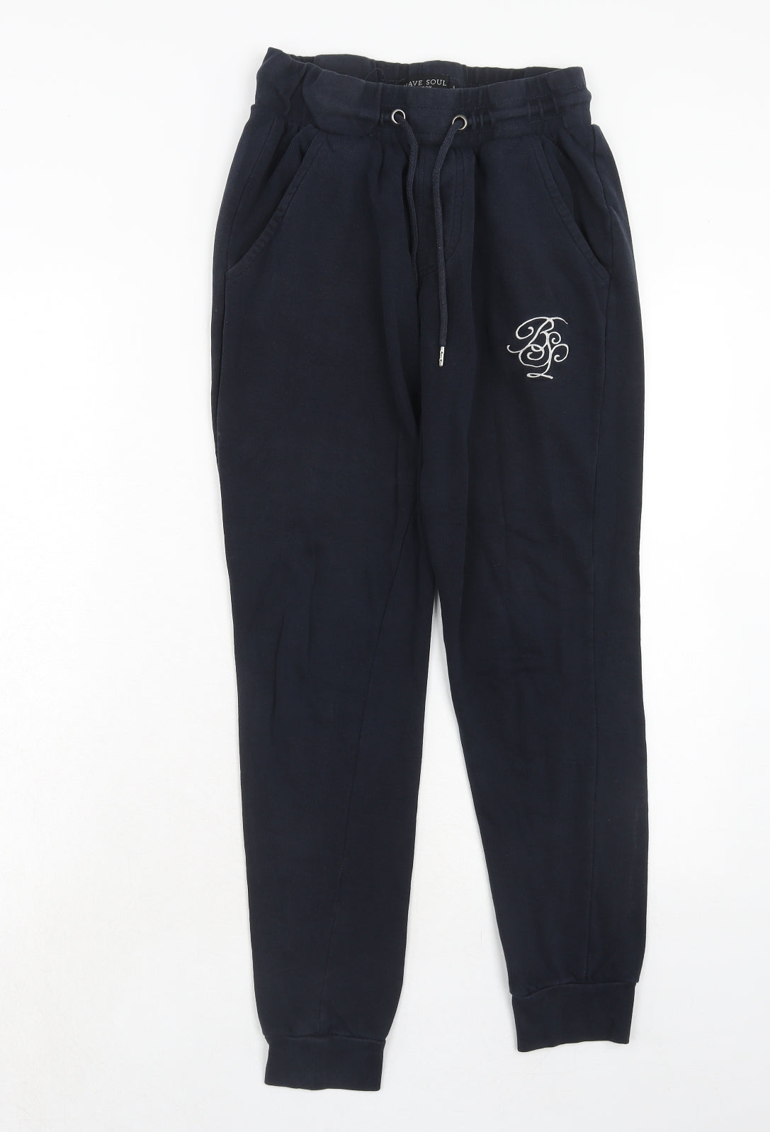 Brave Soul Mens Blue Cotton Jogger Trousers Size S Regular Drawstring
