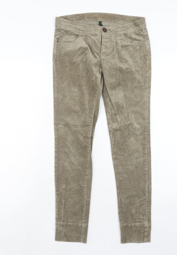 United Colors of Benetton Womens Beige Cotton Trousers Size 28 in Regular Zip
