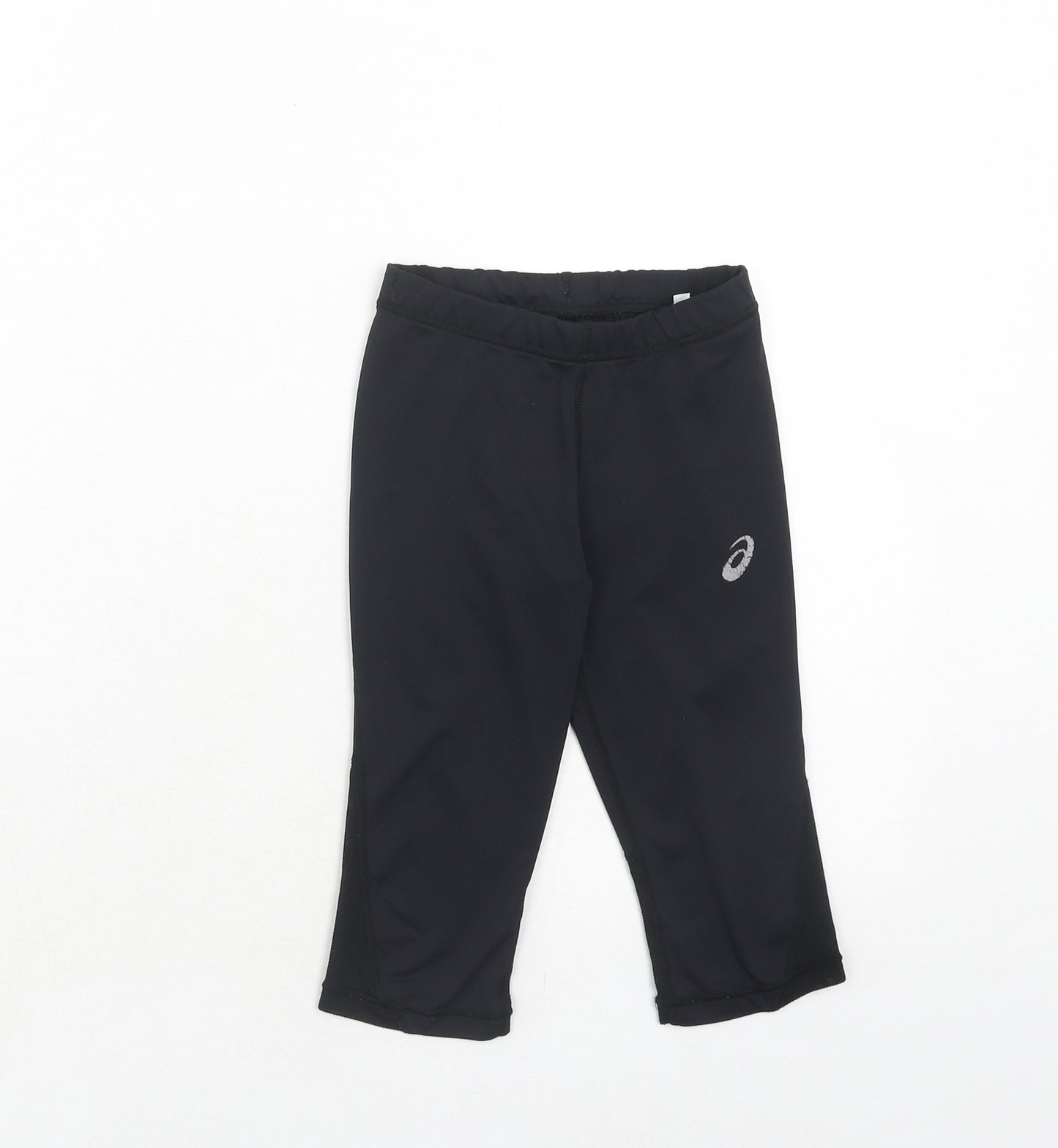 ASICS Girls Black Polyester Cropped Trousers Size 8 Years Regular Drawstring - Leggings