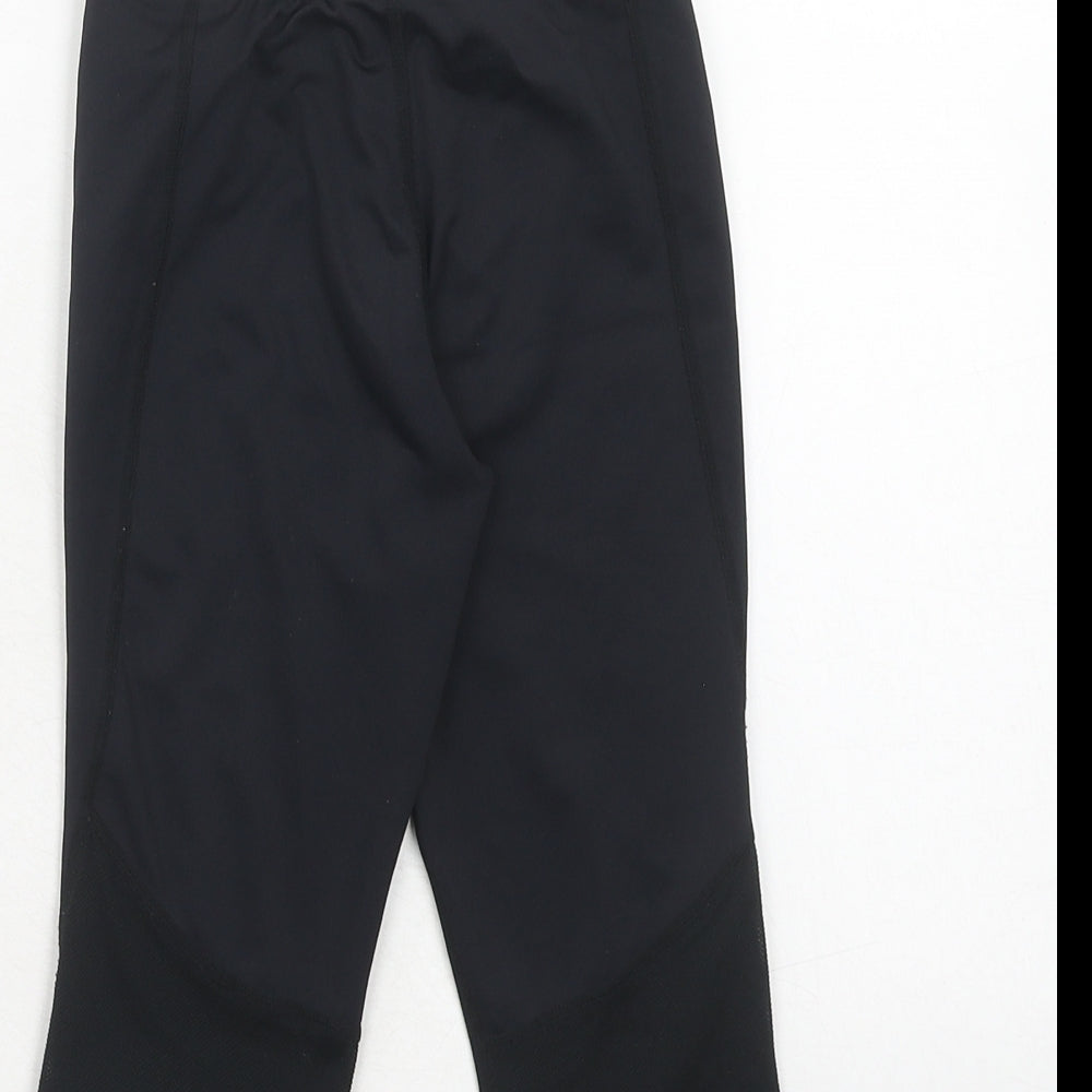 ASICS Girls Black Polyester Cropped Trousers Size 8 Years Regular Drawstring - Leggings