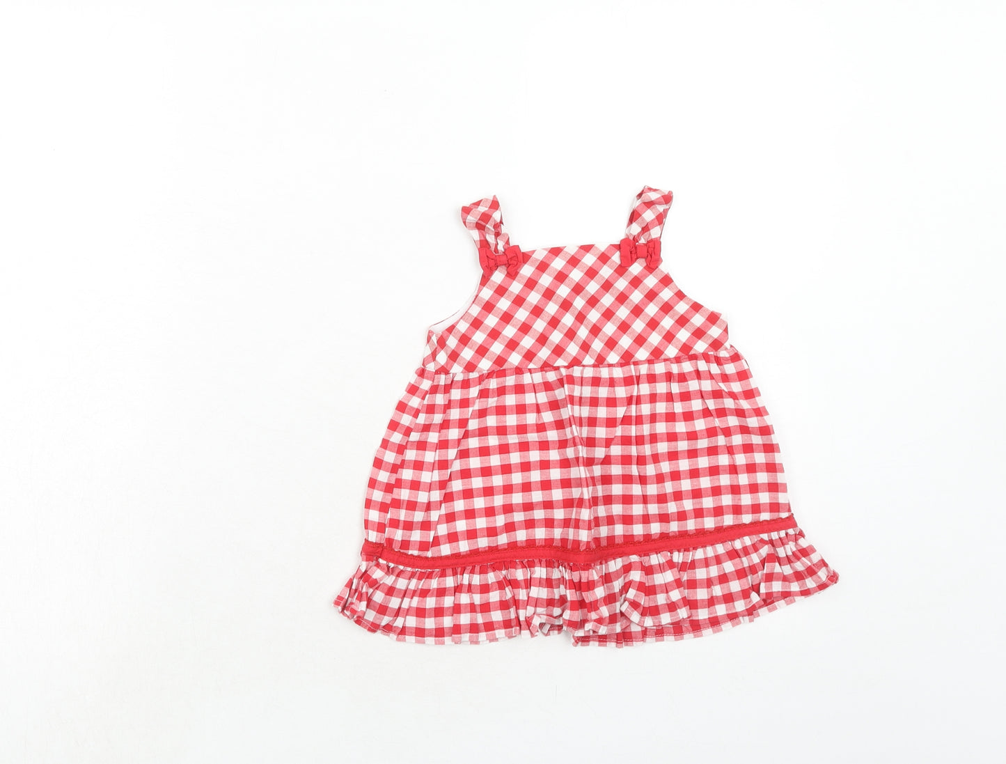 BHS Girls Red Geometric Cotton Basic Blouse Size 2-3 Years Square Neck Button