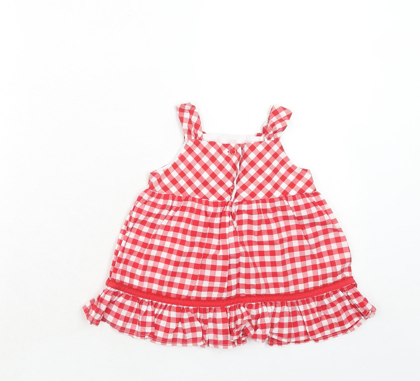 BHS Girls Red Geometric Cotton Basic Blouse Size 2-3 Years Square Neck Button