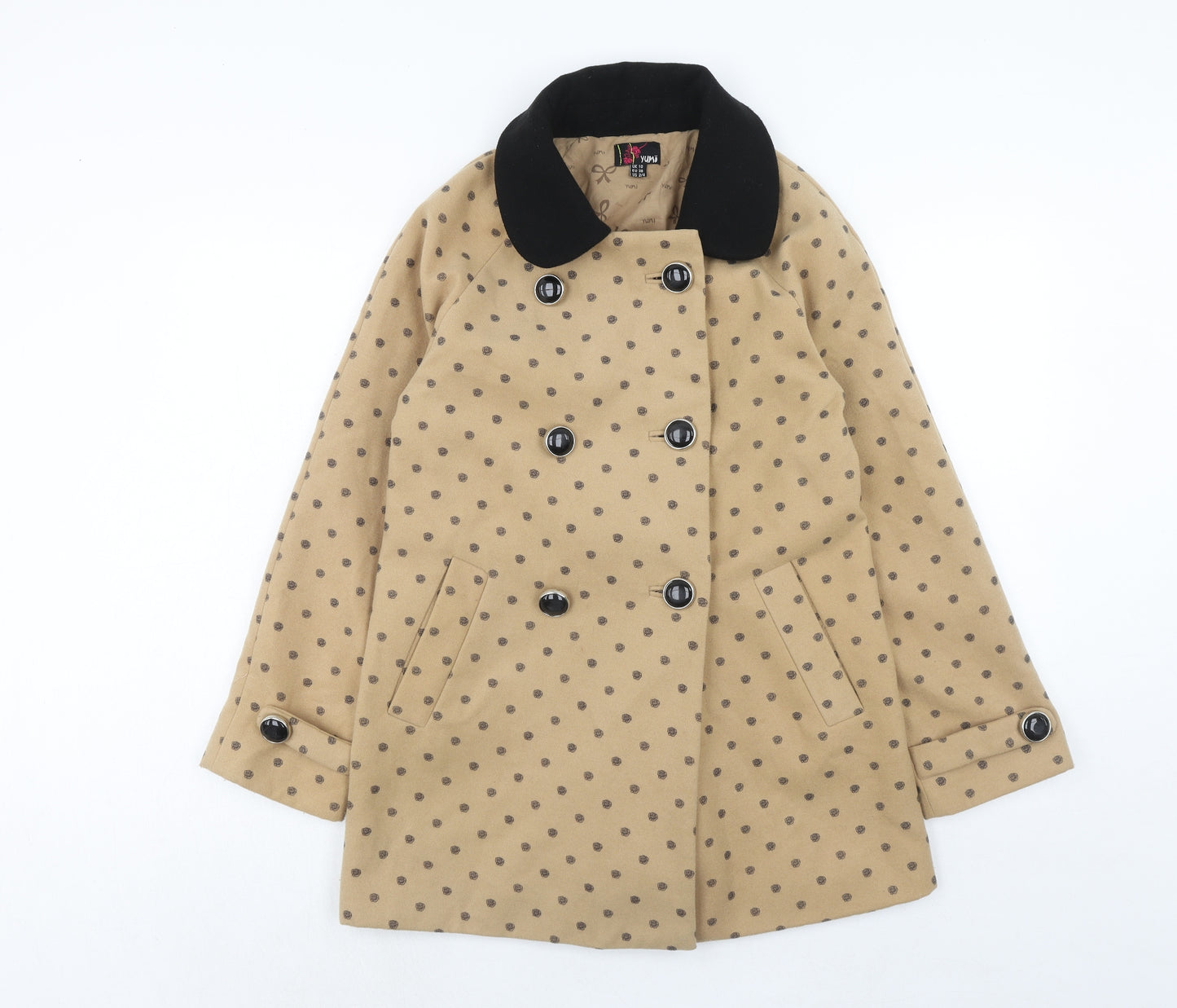 Yumi Womens Brown Geometric Jacket Size 10 Button