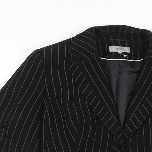 Marks and Spencer Womens Black Striped Polyester Jacket Blazer Size 14