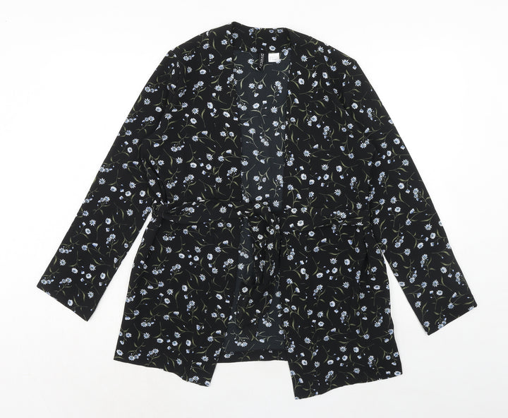H&M Womens Black Floral Polyester Kimono Blouse Size S V-Neck