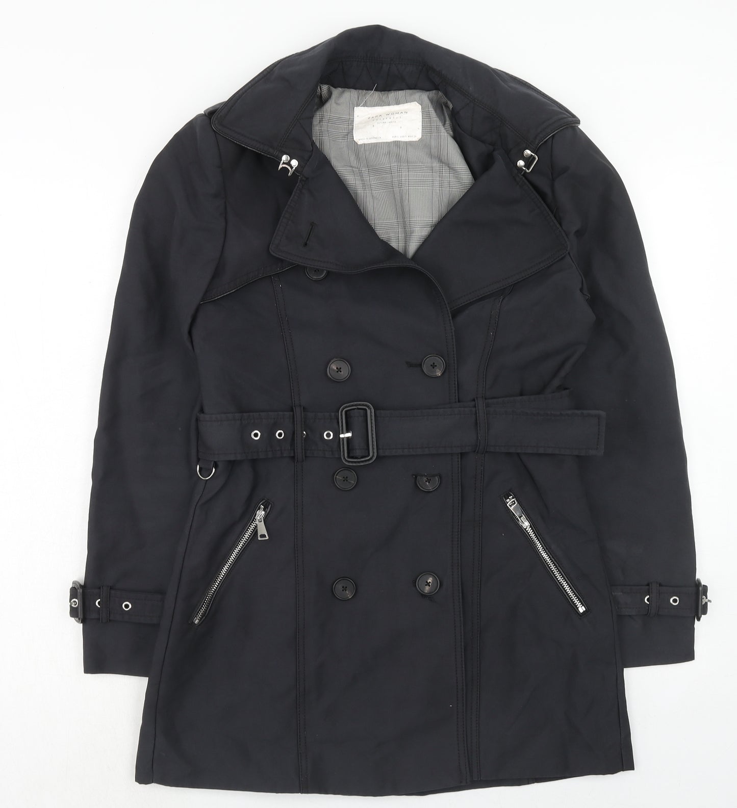 Zara Womens Blue Pea Coat Coat Size S Button