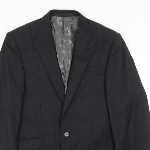 Marks and Spencer Mens Black Wool Jacket Suit Jacket Size 38 Regular - Window Pane Check