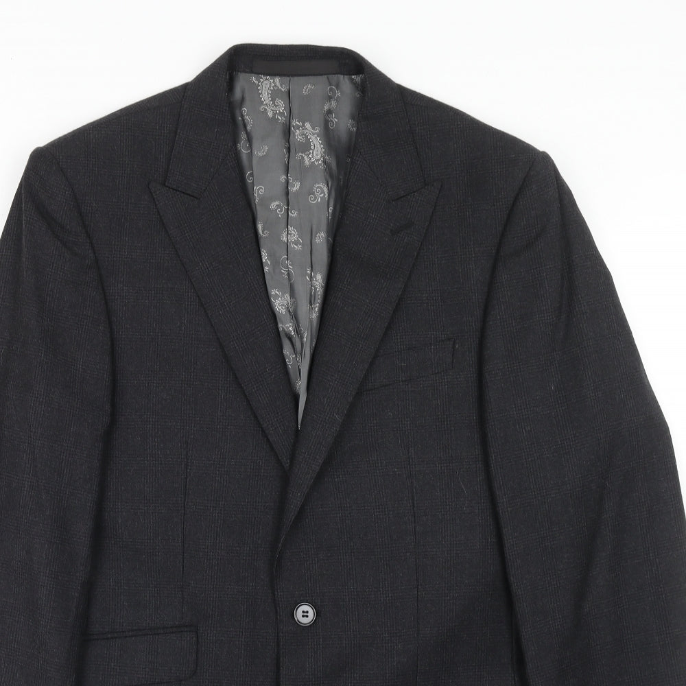 Marks and Spencer Mens Black Wool Jacket Suit Jacket Size 38 Regular - Window Pane Check