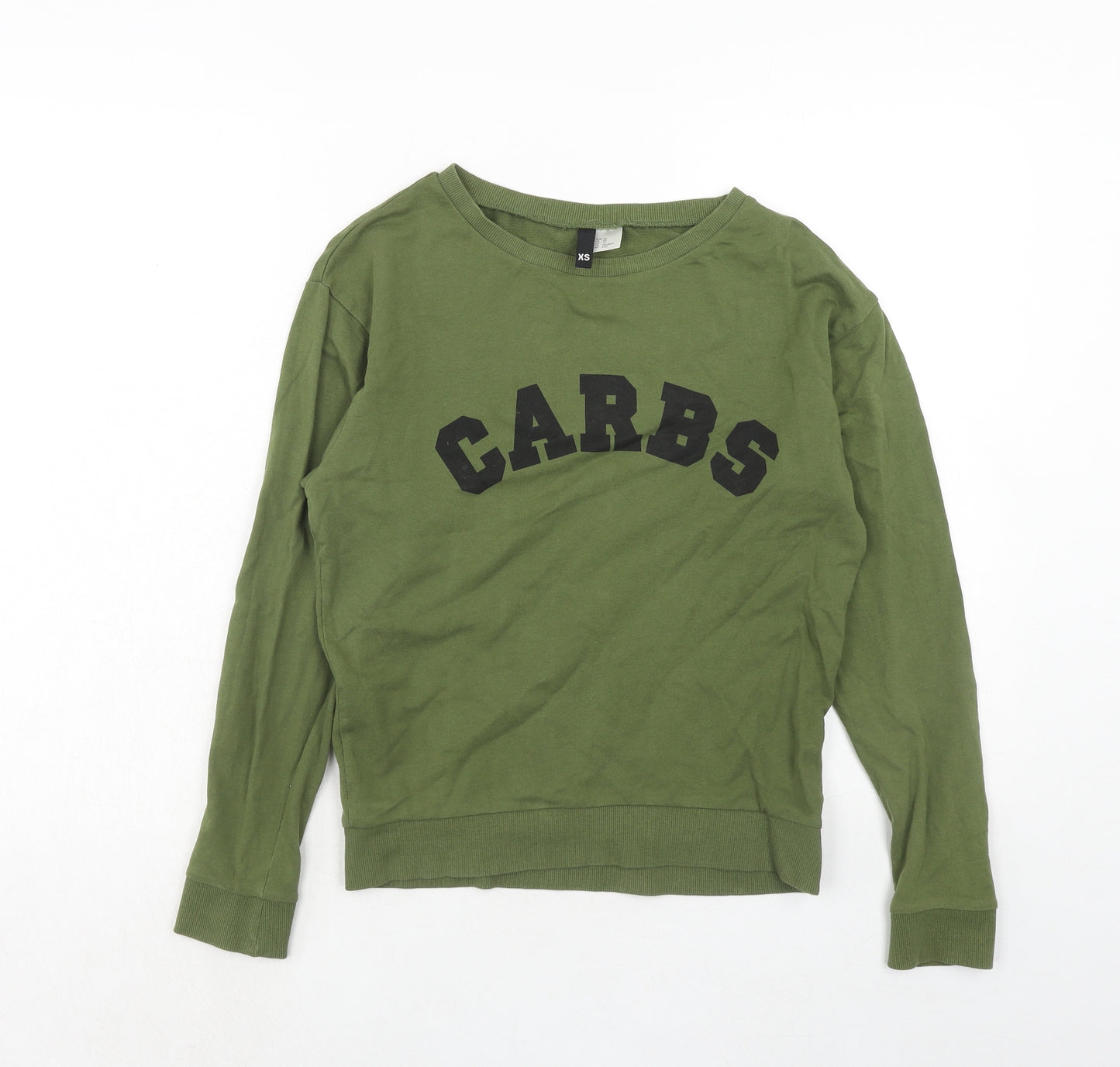 H&M Womens Green Cotton Pullover Sweatshirt Size XS Pullover - Carbs