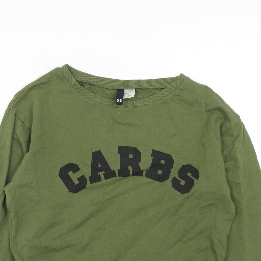 H&M Womens Green Cotton Pullover Sweatshirt Size XS Pullover - Carbs