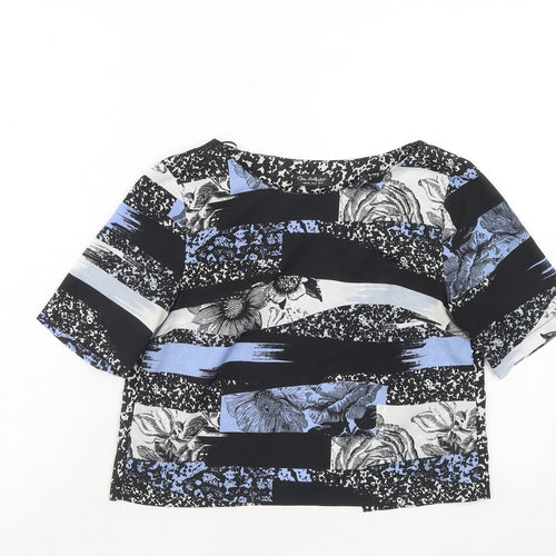 Miss Selfridge Womens Blue Geometric Polyester Basic Blouse Size 8 Round Neck