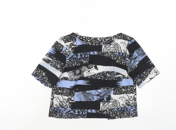 Miss Selfridge Womens Blue Geometric Polyester Basic Blouse Size 8 Round Neck