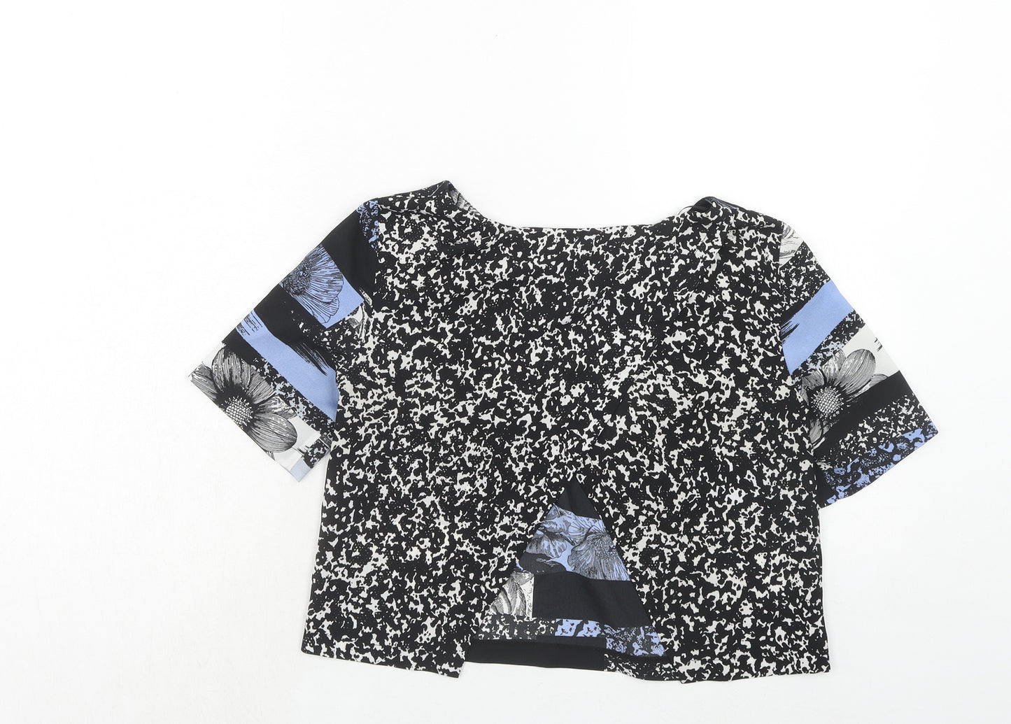 Miss Selfridge Womens Blue Geometric Polyester Basic Blouse Size 8 Round Neck