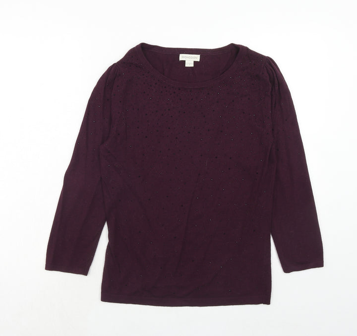 Monsoon Womens Purple Boat Neck Nylon Pullover Jumper Size 10