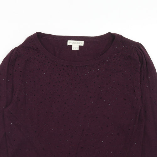 Monsoon Womens Purple Boat Neck Nylon Pullover Jumper Size 10