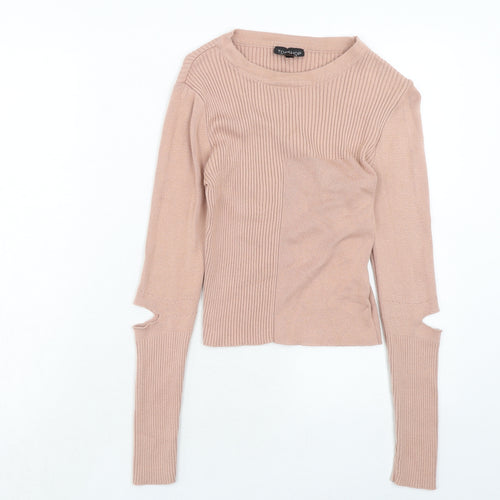 Topshop Womens Pink Round Neck Cotton Pullover Jumper Size 10 - Cut Out