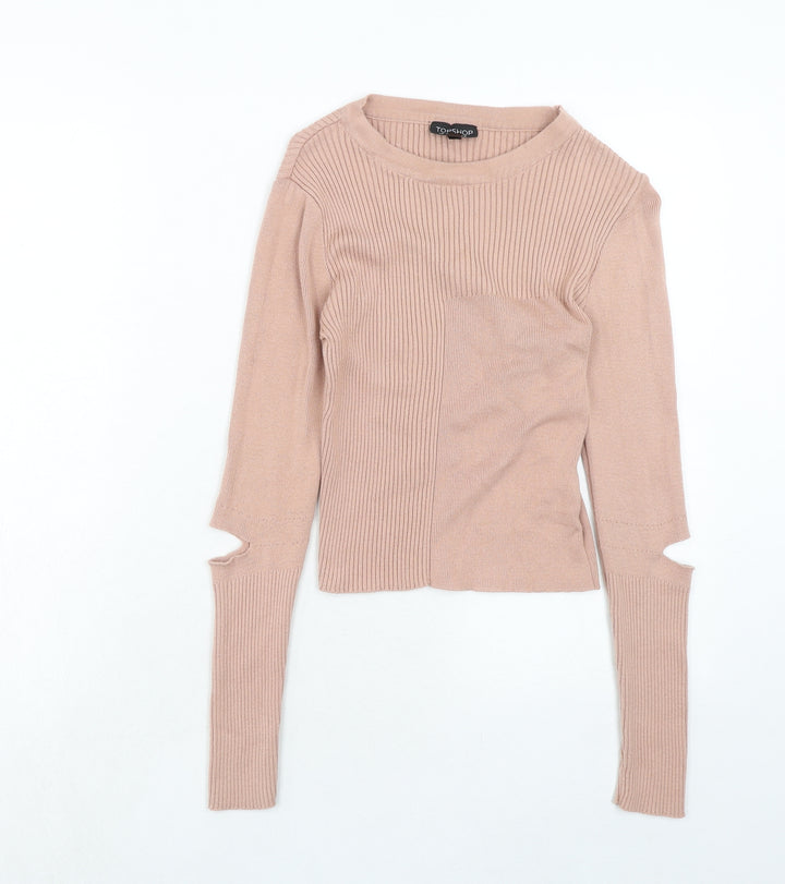Topshop Womens Pink Round Neck Cotton Pullover Jumper Size 10 - Cut Out