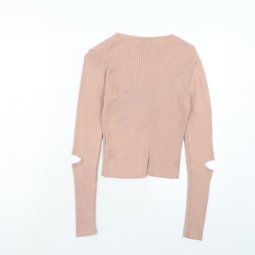 Topshop Womens Pink Round Neck Cotton Pullover Jumper Size 10 - Cut Out