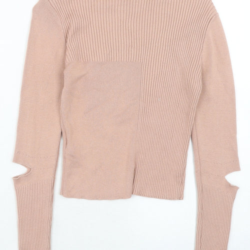 Topshop Womens Pink Round Neck Cotton Pullover Jumper Size 10 - Cut Out