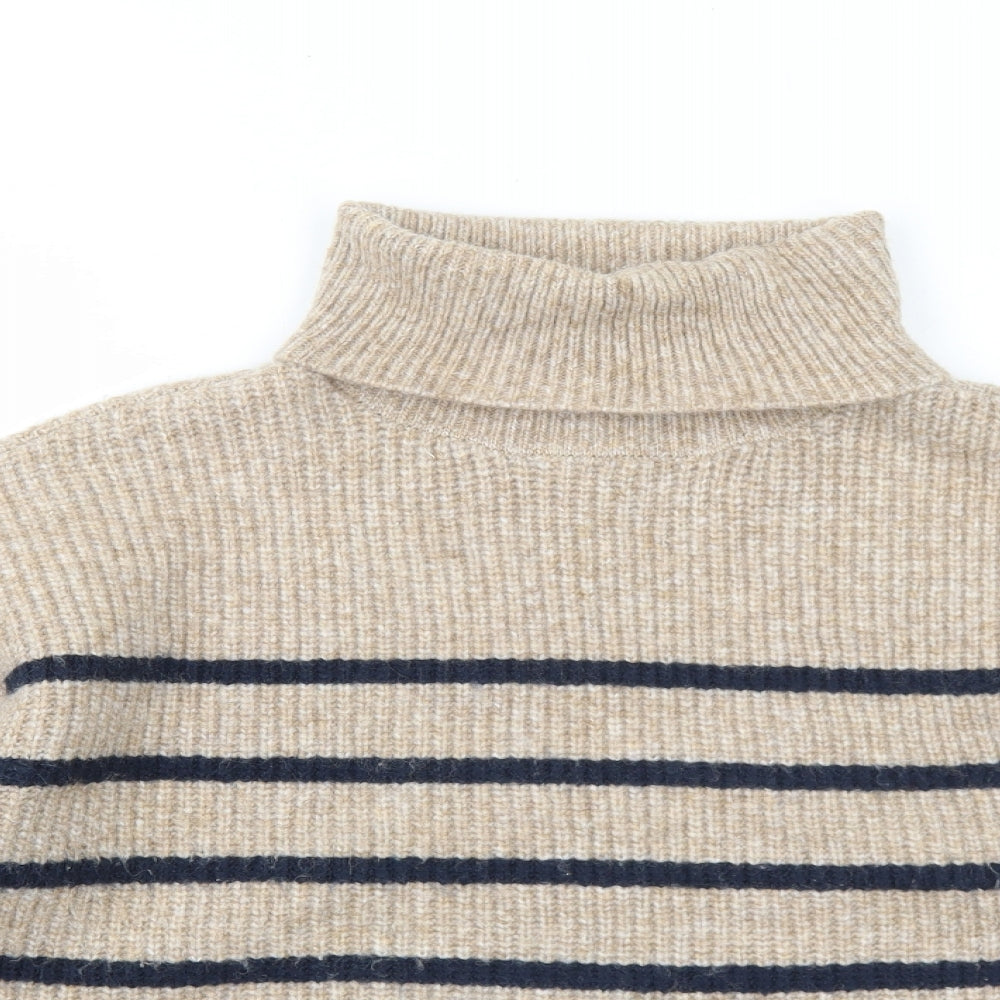 Marks and Spencer Womens Beige Roll Neck Striped Polyamide Pullover Jumper Size M