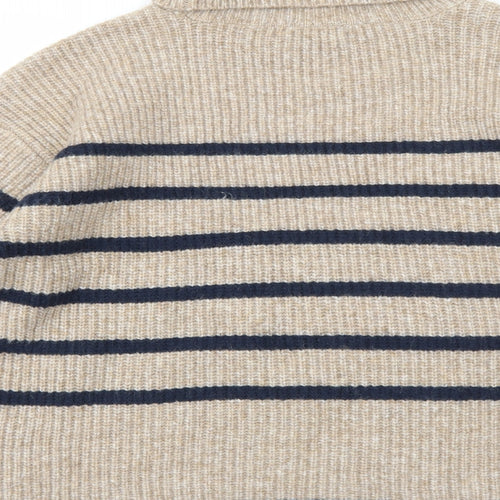 Marks and Spencer Womens Beige Roll Neck Striped Polyamide Pullover Jumper Size M
