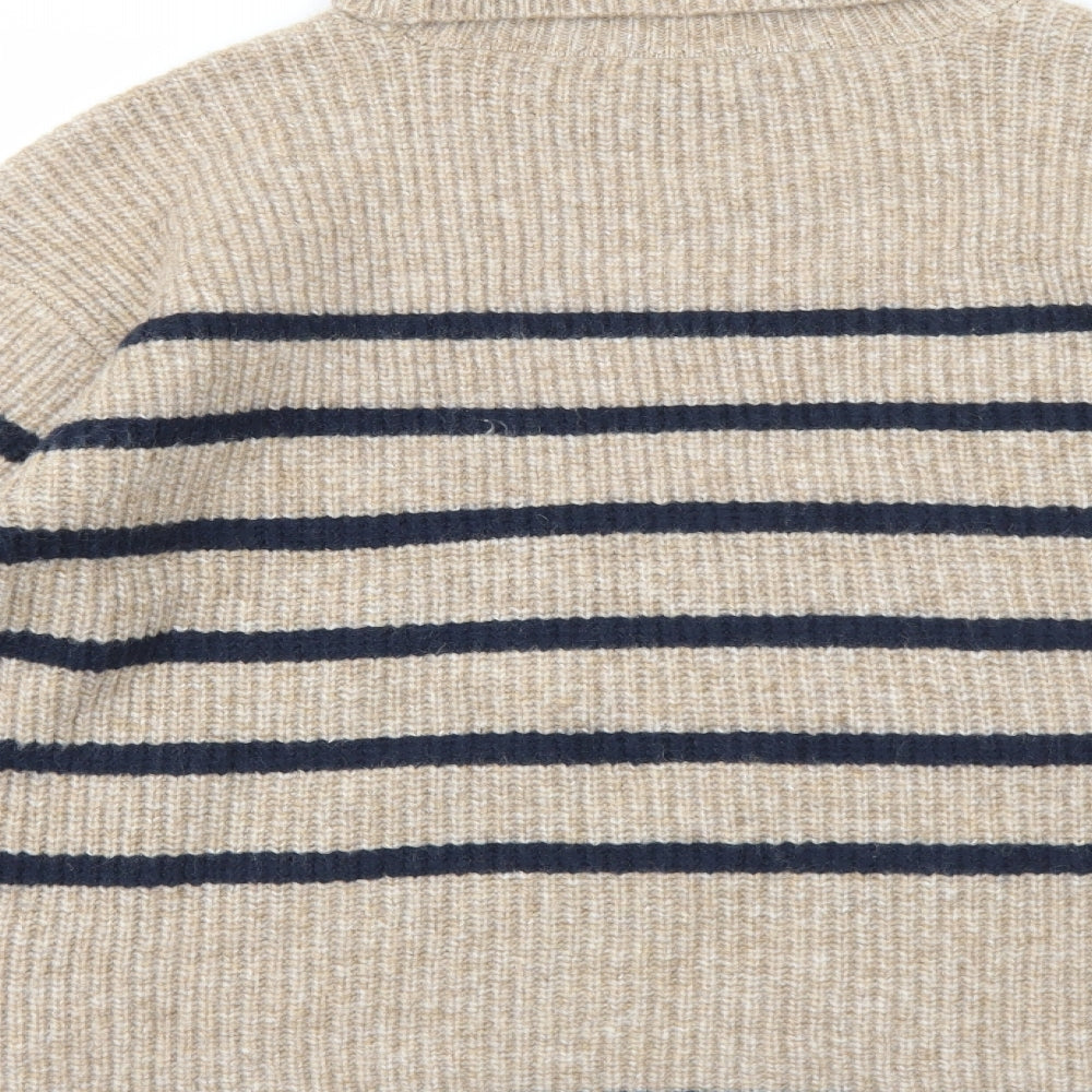 Marks and Spencer Womens Beige Roll Neck Striped Polyamide Pullover Jumper Size M