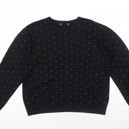 Marks and Spencer Womens Black Round Neck Polka Dot Acrylic Pullover Jumper Size M