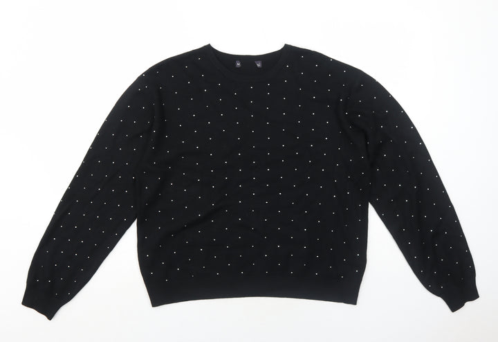 Marks and Spencer Womens Black Round Neck Polka Dot Acrylic Pullover Jumper Size M