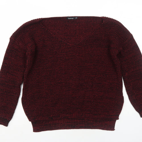 Boohoo Womens Red V-Neck Acrylic Pullover Jumper Size S