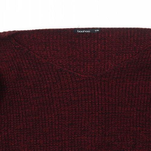 Boohoo Womens Red V-Neck Acrylic Pullover Jumper Size S